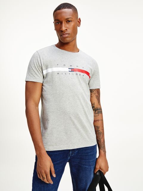 TOMMY HILFIGER GLOBAL STRIPE CHEST TEE MEDIUM GREY HEATHER - Tommy ...